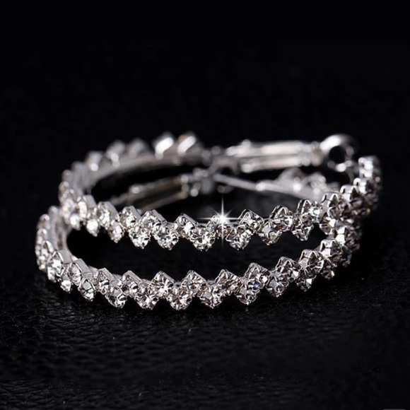 💎NEW Diamond Sterling Silver Hoop Earrings - Picture 3 of 5